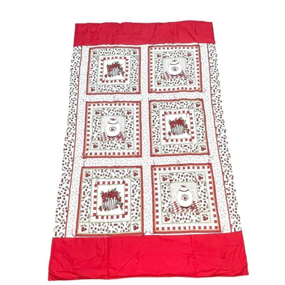 Vintage Cherry Themed Quilt Pillow Packable Quillow New Cherries Red Patchwork